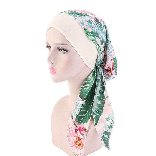 Fashion Printed Flowers Soft Beanie Turban Hat Inner Hijabs Cap Muslim Head Scarf Turban Bonnet Ladies Wrap Under Hijab Caps For Women