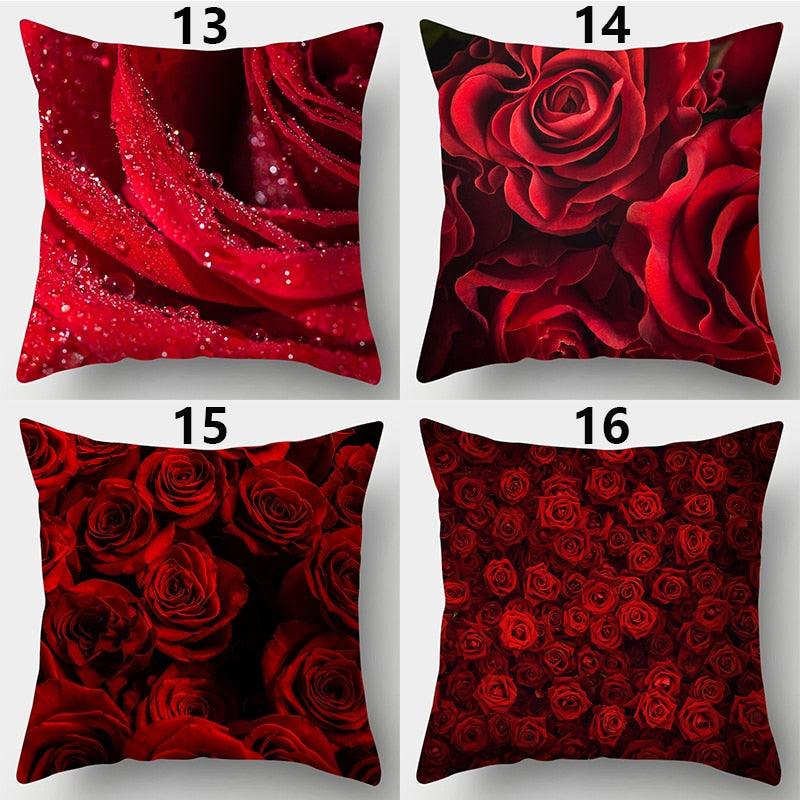 Valentines Day Red Heart And Flowers Pillow Cover Decorative Cushion Case Home Decor Sofa Couch Bedroom Car Flower Pillow Covers Love Pillow Covers Decorative Linen Square Throw Pillow Covers Couple Cushion Cases Home Decor for Sofa Bedroom Car  45x45cm