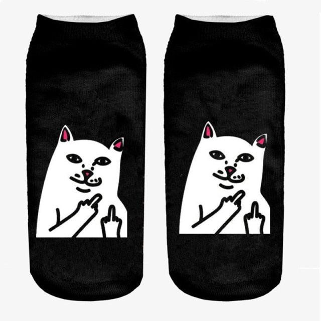 New Cartoon Cat Socks 3D Print Art Funny Socks Women Cute Low Cut Ankle Socks Made o Pure Cotton Short Socks Trending Fashion Short Ankle Socks For Men And Women