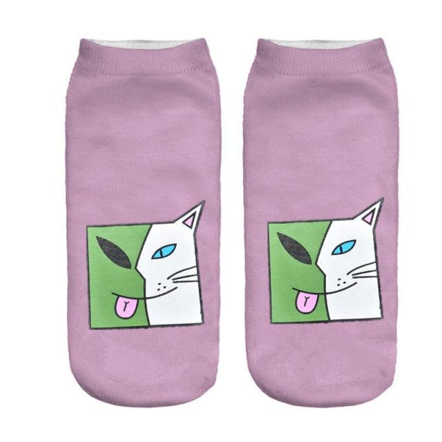 New Cartoon Cat Socks 3D Print Art Funny Socks Women Cute Low Cut Ankle Socks Made o Pure Cotton Short Socks Trending Fashion Short Ankle Socks For Men And Women