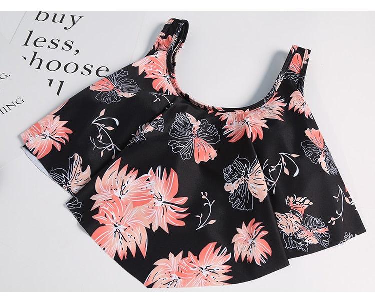 Women High Waist Bikini Plus Size Swimwear Summer Swimsuit Beach Bathing Suit Ruffle Bikini  Floral Printed Ruffle High Waist Bikini Set Women's Tummy Control Bathing Suit Swimsuit Flounce Peplum