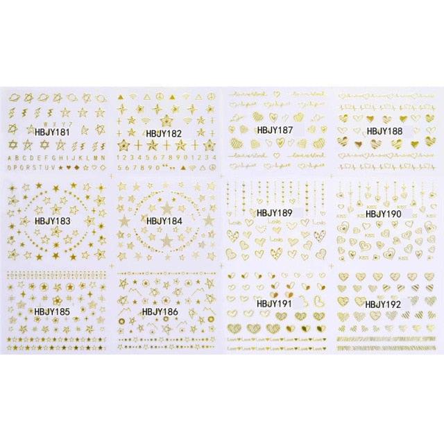 Gold Moon Star 3D Nail Stickers Ultra-thin Adhesive Decals Nail Art Decorations Stamping Manicure Nails Stickers Tool 3d Nail Decal Stickers Manicure Nail Art Decoration Accessories Holographic Old English Character Nail Self-Adhesive Sticker