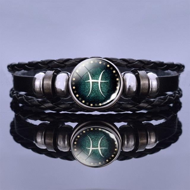 12 Zodiac Signs Charm Bracelet Men Women Fashion Multilayer Weave Leather Charms 12 Twelve Constellations PU Leather Bracelet Braided Punk Zodiac Sign Bangle