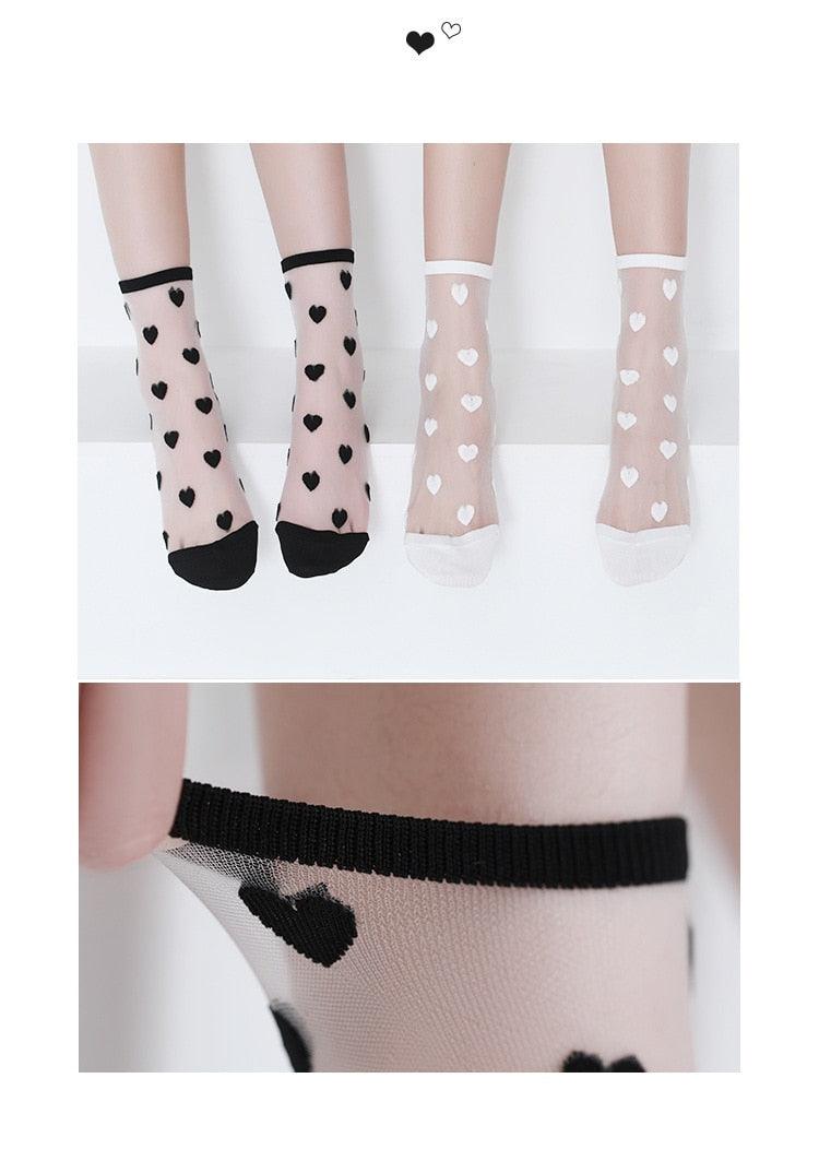 Women Socks New Fashion Long Transparent Cute Heart Thin Socks Female Summer Casual Sweet Funny Socks Stylish Ankle Socks For Women