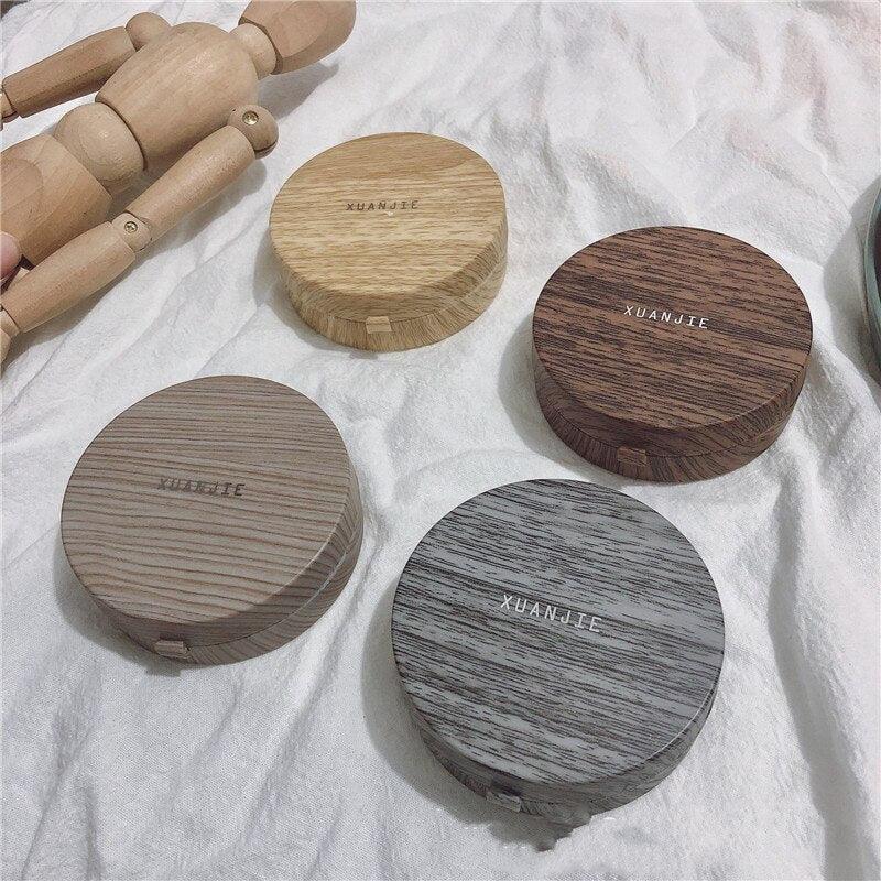 Wood Grain Round Contact Lens Case With Mirror Lens Container Cute Eye Contacts Case Contact Lens Case,Portable Contact Lens Box with Mirror Gight-Capacity Contact Lens Travel Case Dry And Wet Separation Contact Lens Remover Tool With Tweezers