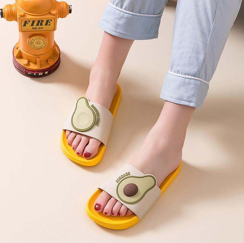 Women Men Summer Slippers Casual Sandals Beach Slides Fruits Avocado Flip Flops Non-Slip Soft Sole Bathroom Shoes Open Toe Soft Slippers Non-Slip Soft Shower Spa Bath Pool Gym House Sandals