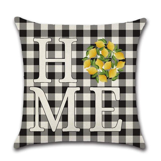 Elegant Linen Cushion Cover Black White Plaid Flower Pillow Case Throw Pillow Covers Waterproof Summer Outdoor Pillow Covers Home Summer Pillow Covers Home Decorative Pillows Cover For Sofa 45x45CM