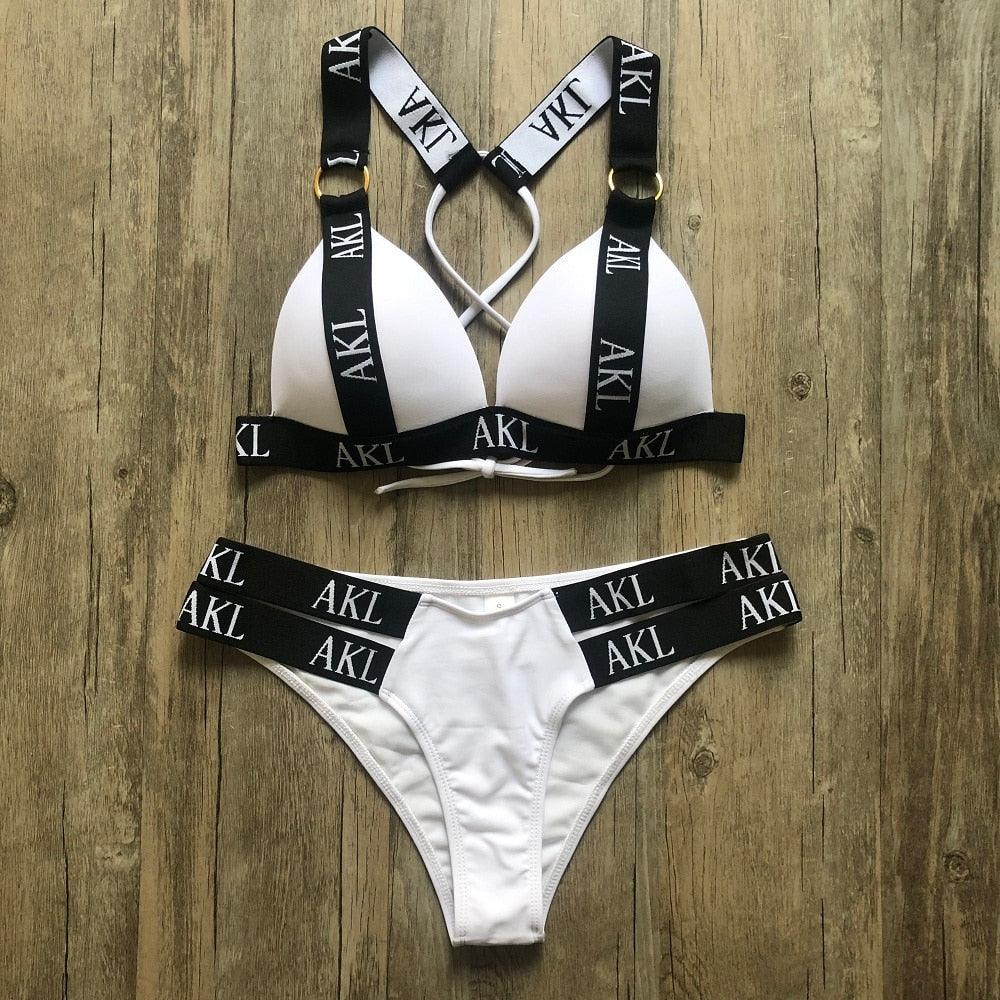 Luxury Women Bikini Set Letter Print Swimsuit Female Push Up Bandage Black Swimwear Women Bikini Set Swimming Bathing Suit Women Swimsuit Bikini Set Letter Print Swimwear Bathing Suit