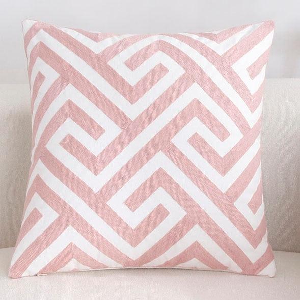 Luxury Embroidered Pink Pillow Cover Elegant Cushions Cover For Sofa Flower Geometric Cotton Pillow Case Throw Pillow Covers Modern Geometric Pillowcase Throw Cushion Cover for Bed Couch Sofa Office Decor 45*45