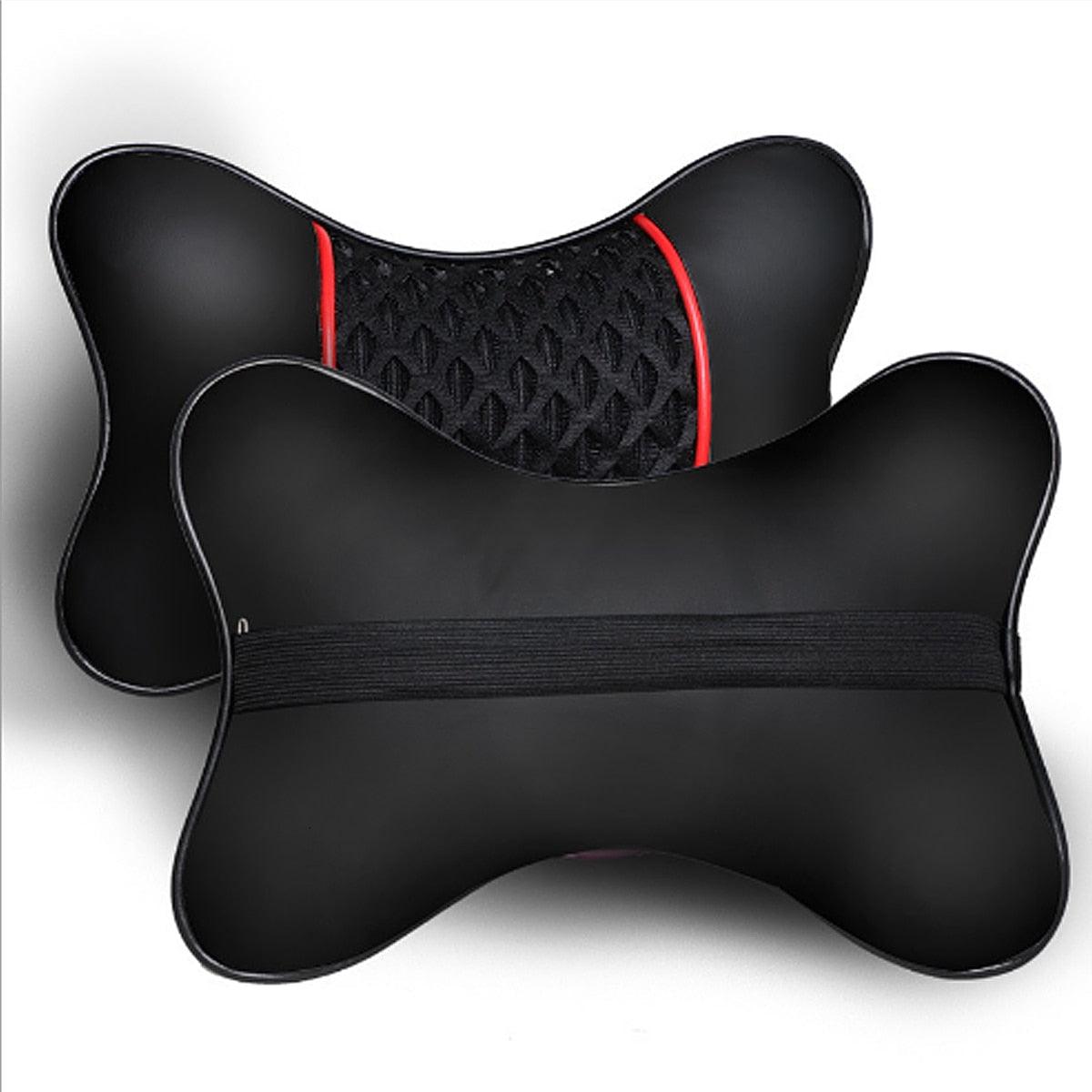 2Pcs PU Leather Knitted Car Pillows Headrest Neck Rest Cushion Support Seat Accessories Auto Black Safety Pillow Universal Decor Car Neck Pillows Headrest Relief Filled Fiber Universal Car Pillow Both Side Pu Leather  Pack Headrest For Car Neck Pillow