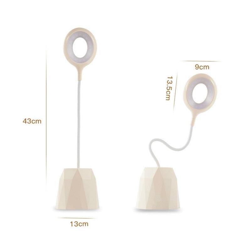 Creative USB Table Light Morden College Dorm Bedroom Study Led Desk Lamp Pen Container Macaroon Eye Protection Ring Table Lamp Decorative Table Lamp Cute Study Lamps for Bedroom Décor