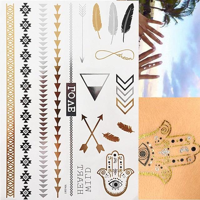 Luxury Flash Metallic Waterproof Temporary Tattoo Gold Silver Flower Tattoo Sticker Long Lasting Gold Design For Womens - STEVVEX Beauty - 103, Arm Tattoo, Beauty, Black Tattoos, Body Tattoo, Colorful Tattoo, Different Tattoo, Face Tattoo, Fashion Tattoo, Finger Tattoo, Flower Tattoo, Girls Tattoo, Gold Tattoo, Leg Tattoo, Luxury Tattoo, Metallic Tattoo, Stylish Tattoo, Tattoo, Waterproof Tattoo, Wedding Tattoo, Women Tattoo, Womens Tattoo - Stevvex.com