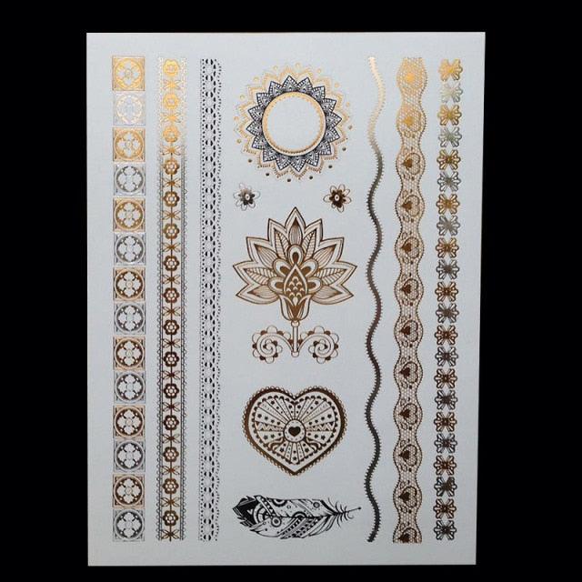 Luxury Flash Metallic Waterproof Temporary Tattoo Gold Silver Flower Tattoo Sticker Long Lasting Gold Design For Womens - STEVVEX Beauty - 103, Arm Tattoo, Beauty, Black Tattoos, Body Tattoo, Colorful Tattoo, Different Tattoo, Face Tattoo, Fashion Tattoo, Finger Tattoo, Flower Tattoo, Girls Tattoo, Gold Tattoo, Leg Tattoo, Luxury Tattoo, Metallic Tattoo, Stylish Tattoo, Tattoo, Waterproof Tattoo, Wedding Tattoo, Women Tattoo, Womens Tattoo - Stevvex.com