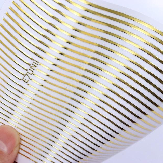 Gold 3D Nail Sticker Curve Stripe Lines Nails Stickers Gradient Adhesive Striping Tape Nail Foil Nail Art Stickers Decals Silver Strip Line Nail Decal Self-Adhesive 3D Wave Decal Decoration Metallic Curve Design Decoration for Women Girls