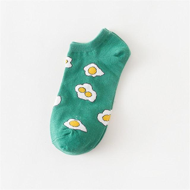 New Fashion Funny Cartoon Egg Socks Cute Girls' Happy Animal Fruit Foods Short Socks Penguin Fried Omelette Strawberry Pineapple Printed Unisex Socks For Men And Women