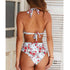 Beautiful Multicolored Women High Waist Bikini Swimwear Women Halter Push Up Bikini Set Swimsuit Women's Flower Print Bikini High Waist Beach Swimsuits Sporty Two Piece Bathing Suit Female Beach Wear Bathing Suit