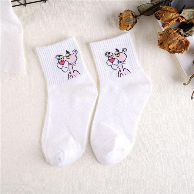 Kawaii Women Animals Cartoon Tube Socks Cute Egg Rabbit Panther Cotton Long Socks Female and Ladies Pink Milk White Short Ankle Socks For Women