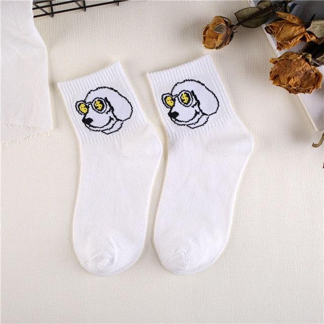 Kawaii Women Animals Cartoon Tube Socks Cute Egg Rabbit Panther Cotton Long Socks Female and Ladies Pink Milk White Short Ankle Socks For Women