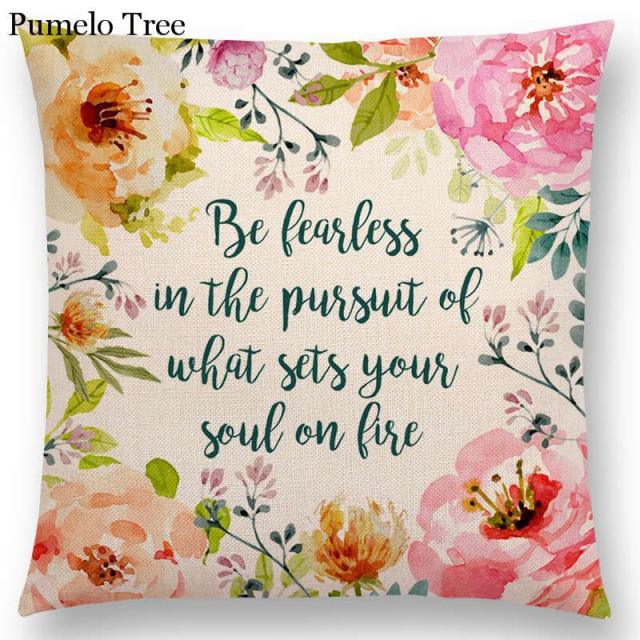 Newest Floral Quotes Decorative Pillow Covers Fresh Flowers Garland Inspirational Words Decorative Cotton Linen Throw Pillow Cushion Covers And Gifts For Women Daughter Mum Best Friend Birthday Home Decorations