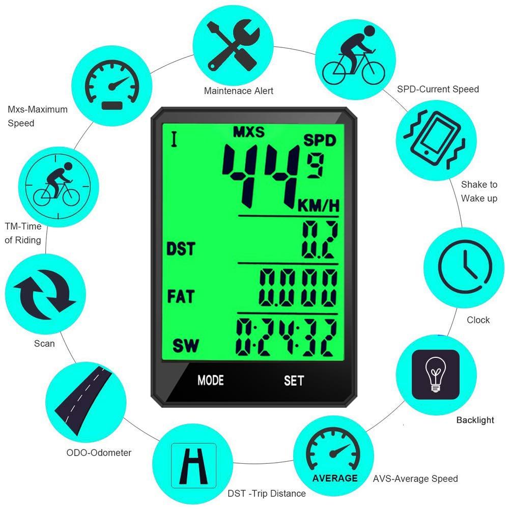 Waterproof Bicycle Computer Wireless And Wired Bike Cycling Odometer Stopwatch Speedometer Bicycle Speedometer With LCD Display 20 Functions And Automatic Wake-up - STEVVEX Sport - 226, Backlight Speedometer, Bicycle Computer Speedometer, bike, bike accessories, bike speedometer, Mountain Bike Speedometer, Multi-Function Speedometer, Odometer, Smart Bike Speedometer, Speedometer, Waterproof Bike Speedometer, Wireless Bicycle Speedometer, Wireless Speedometer - Stevvex.com