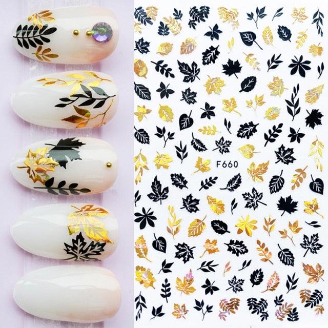 Summer Glitter Nail Decals Stickers Gold Black White Leaf Manicuring Foils Geometric Slider Nail Art Adhesive Decor Adhesive 3D Wave Design Decoration for Women Girls Art Stickers Decal Decoration Metallic Curve Strip Line Nail Decor