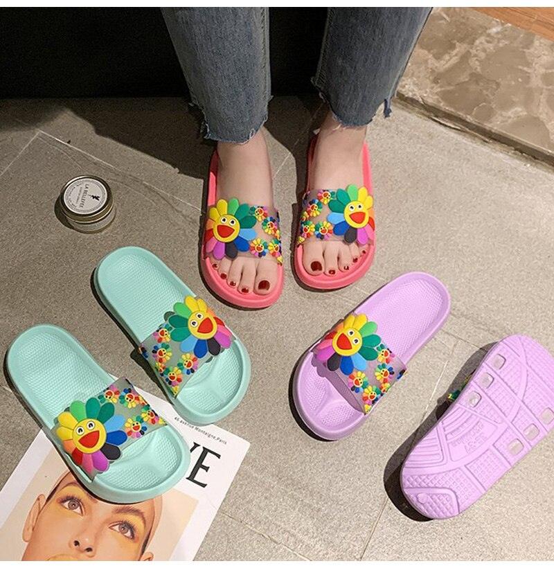 Women Beach Slippers Women's Rainbow Colors Woman Cute Flower Flat Shoes Footwear Ladies Slides Waterproof Summer Beach Slippers Slipper With Comfort Non Slip Sole Women’s Slim Flip Flop