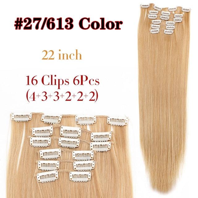 New Fashion 16 Clip In Hair Extension Long Straight Natural Black 6 Pcs/Set 16 Clips 22 Inch Synthetic Hair Piece Wigs For Black Women Cosplay Wigs For Women