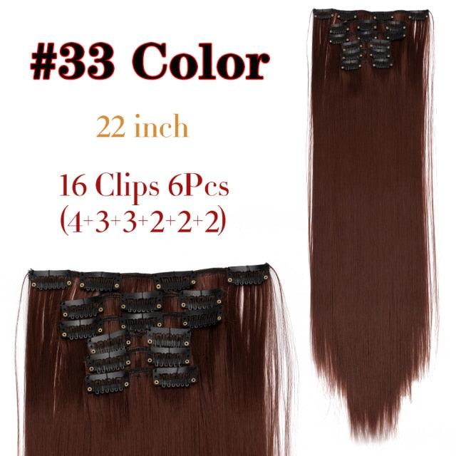 New Fashion 16 Clip In Hair Extension Long Straight Natural Black 6 Pcs/Set 16 Clips 22 Inch Synthetic Hair Piece Wigs For Black Women Cosplay Wigs For Women