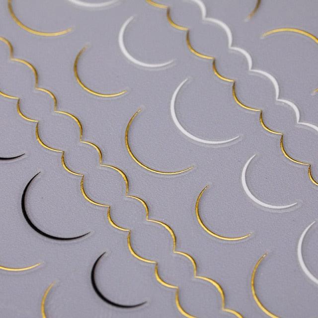 Nail Strip Stickers Black Gold Rose Gold Silver Metal Strip Tape Nail Art Adhesive Foil Tips Nail Sticker Decals Metallic Curve Strip Line Nail Decal Self-Adhesive 3D Wave Design Decoration for Women Girls Tape Nail Art Stickers Decal Decoration