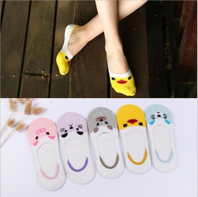 5 pairs Summer Socks Female Cartoon Animal Bear Mouse Socks Cute Funny Invisible Cotton Ankle Socks For Women