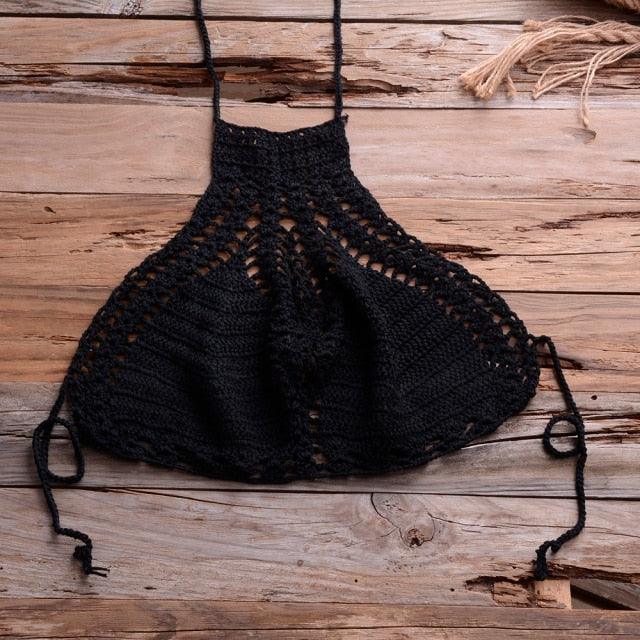 Handmade Vintage Crochet Bikinis Knitted Cotton Swimwear Women's Crochet Swimsuit Two Pieces Bathing Suits Bikini Swimsuit Top Bottom Bandage Modern Women Beachwear For Summer