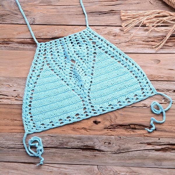 Handmade Vintage Crochet Bikinis Knitted Cotton Swimwear Women's Crochet Swimsuit Two Pieces Bathing Suits Bikini Swimsuit Top Bottom Bandage Modern Women Beachwear For Summer