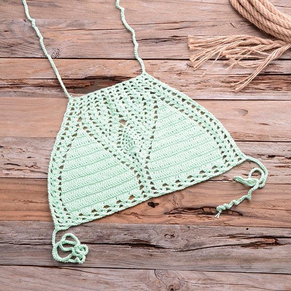 Handmade Vintage Crochet Bikinis Knitted Cotton Swimwear Women's Crochet Swimsuit Two Pieces Bathing Suits Bikini Swimsuit Top Bottom Bandage Modern Women Beachwear For Summer