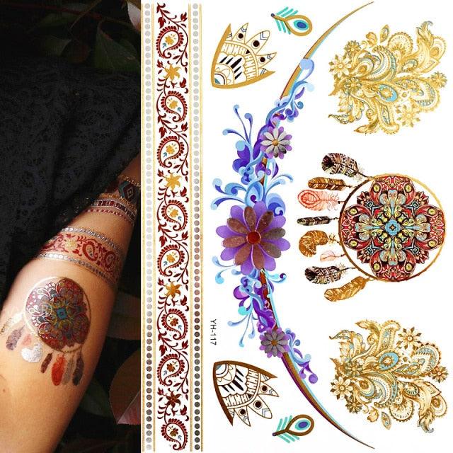 Body Tattoo Art Painting Stickers Glitter Gold Silver Temporary Waterproof Nontoxic Long Lasting Tattoos - STEVVEX Beauty - 103, Beauty, Body Tattoo, Fashion Tattoo, Gold Tattoo, Luxury Tattoo, Mens Tattoo, Silver Tattoo, Stylish Tattoo, Tattoo, Waterproof Tattoo, Womens Tattoo - Stevvex.com