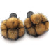 Women Fox Fur Slides Home Beautiful Flat Sandals Female Cute Fluffy House Woman Fur Fluffy Slippers Furry Slides Summer Sandals Open Toe Indoor Outdoor Comfortable Slides Sandals