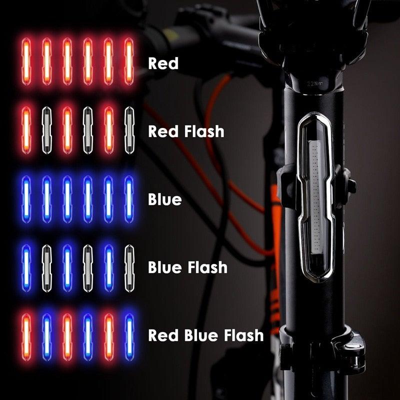 Bike Tail Light Ultra Bright Bike Light USB Rechargeable LED Bicycle Rear Light 5 Light Mode Headlights With Red + Blue Ultra Bright Bike Light USB Rechargeable LED Bicycle Rear Light Waterproof Helmet Light