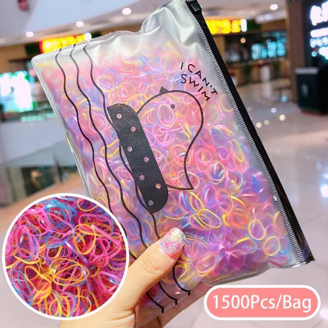 1500Pcs/Bag Girls Colorful Small Disposable Rubber Bands Children Elastic Hair Bands Ponytail Holder Scrunchie Ponytail Holder Accessories for Women Girls