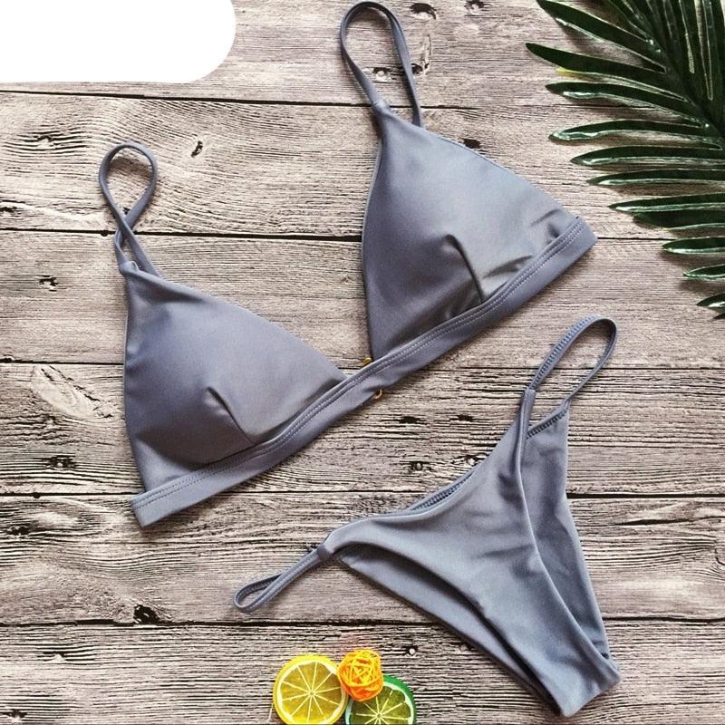 Colors Solid Bikini Set Push Up Swimwear Two Piece Swimsuit Swimwear Halter String Triangle Bikini Sets Women Swimsuit Low Waist Halter Two Pieces Bathing Suit