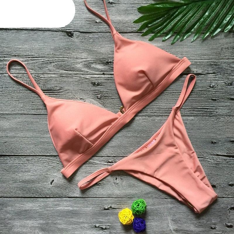 Colors Solid Bikini Set Push Up Swimwear Two Piece Swimsuit Swimwear Halter String Triangle Bikini Sets Women Swimsuit Low Waist Halter Two Pieces Bathing Suit