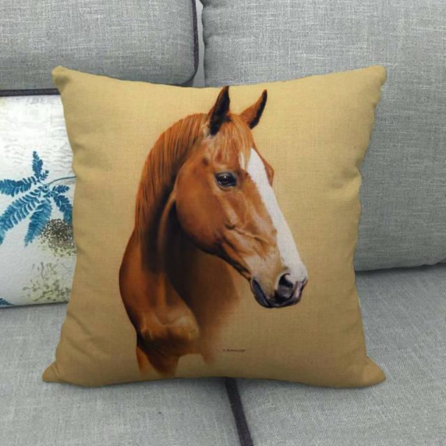 New Animal Pattern Pillow Cover Simple Wind Pillow Set Art Home Decorative Throw Pillow Cover Horse Cotton Linen Cushion for Couch Sofa Bedroom Livingroom Kitchen Car Restoring Ancient Ways Horse Head Decorative Cushion Covers 45x45CM