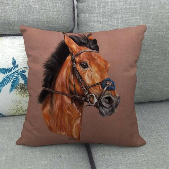 New Animal Pattern Pillow Cover Simple Wind Pillow Set Art Home Decorative Throw Pillow Cover Horse Cotton Linen Cushion for Couch Sofa Bedroom Livingroom Kitchen Car Restoring Ancient Ways Horse Head Decorative Cushion Covers 45x45CM