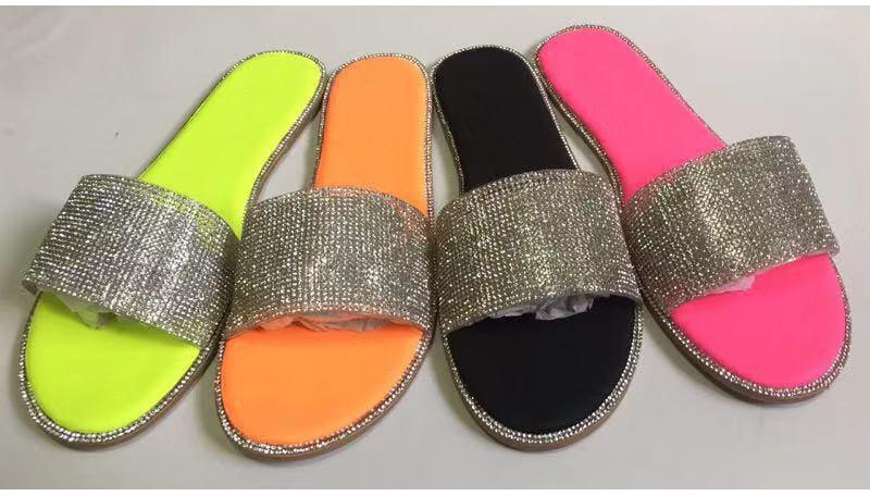 Glitter Slippers Women Summer Sandals Fashion Bling Candy Color Flip Flops Beach Diamond Flat Outdoor Sandals Slip On Sandals Slide Glitter Bling Casual Sandal Flat Open Toe Sparkle Slides