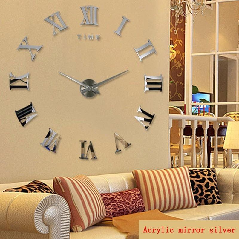 Wall Clock Promotion New Home Decor Large Roman Mirror 3D Wall Clock Mirror Surface Decorative Clock Large Wall Sticker Clock for Living Room Bedroom Office Home Decorations Fashion  Modern Quartz Clocks Living Room  Sticker Watch