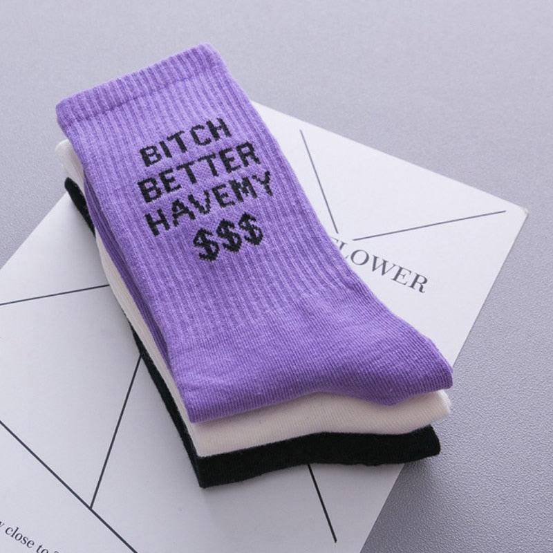 Fashion Letter Socks Unisex Hip-hop Street Sports Crew Black White Hipster Popular Skateboard Cotton Socks Running Cycling Cute Socks Unisex Socks For Men And Women