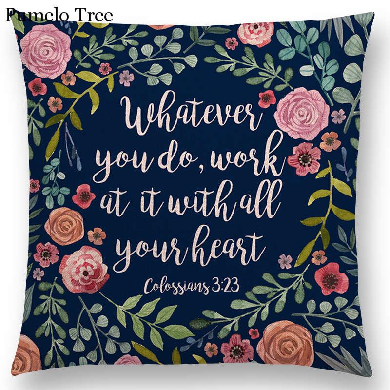 Newest Floral Quotes Decorative Pillow Covers Fresh Flowers Garland Inspirational Words Decorative Cotton Linen Throw Pillow Cushion Covers And Gifts For Women Daughter Mum Best Friend Birthday Home Decorations