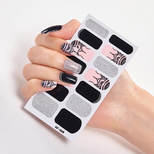 Full Cover Nail Stickers Nail Polish Nail Decoration Nails Sticker Designer Self Adhesive Nail Sticker Creative Nail Art Sticker Sticker Nail Decorations Accessories Metal Curve Stripe Lines Design Letter Nail Sticker Adhesive Decoration Template