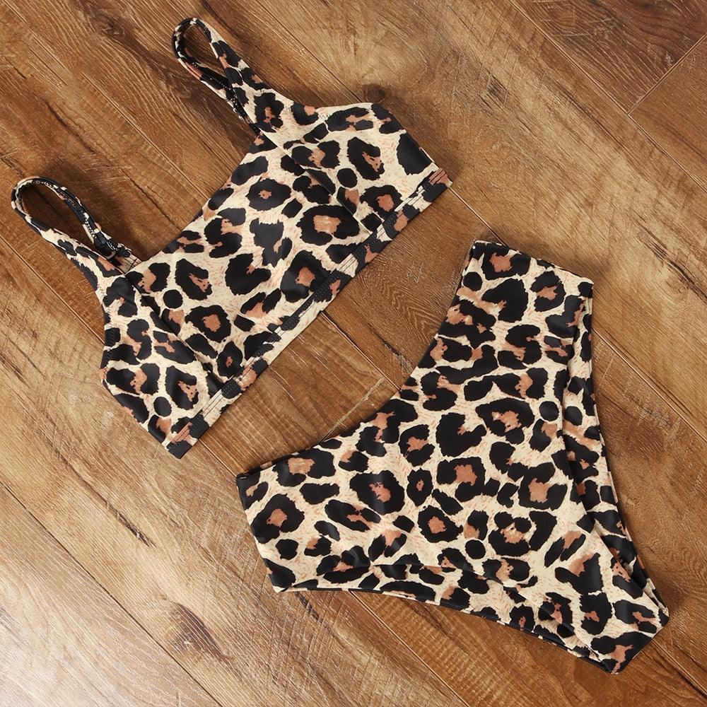 High Waist Bikini Leopard Bikini Women Push Up Swimsuit Women's Leopard Print Swimsuits High Waist Bikini Set 2 Piece Bathing Suits Women Printed Swimwear Tie Dye Summer Swim Beachwear