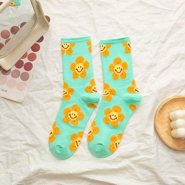 New Style Cartoon Flower Women Socks Kawaii Socks Breathable Spring Autumn Casual Socks Beautiful Girls Socks For Women