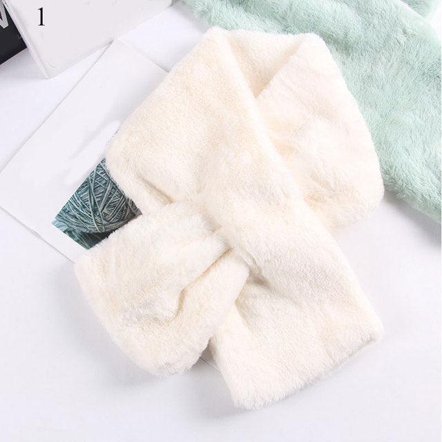 New Winter Solid Color Warm Thicken Soft Collar Scarf Faux Rabbit Fur Neckerchief Plush Warm Hot Scarfs Cross Collar Scarf Shawl Solid With Pearl Elegant For Women