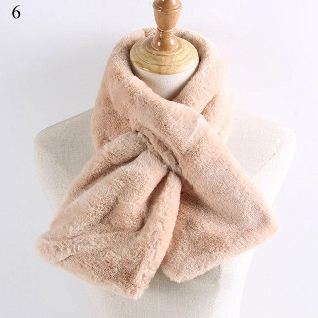 New Winter Solid Color Warm Thicken Soft Collar Scarf Faux Rabbit Fur Neckerchief Plush Warm Hot Scarfs Cross Collar Scarf Shawl Solid With Pearl Elegant For Women